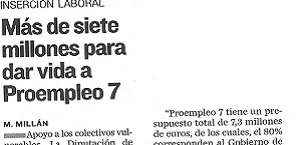 Recorte de prensa del Diario Jaén del 18 de enero de 2020: Más de siete millones para dar vida a Proempleo7